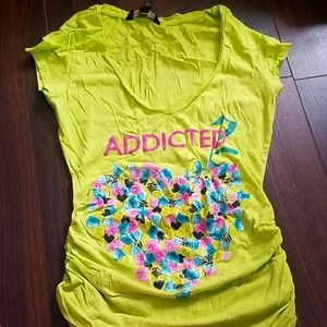 a neon v neck tee shirt